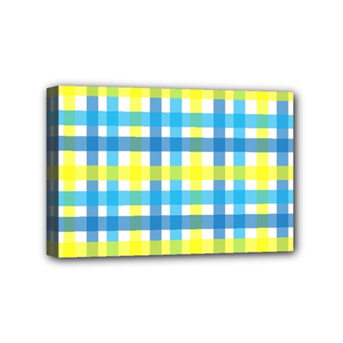 Gingham Plaid Yellow Aqua Blue Mini Canvas 6  X 4  by Simbadda