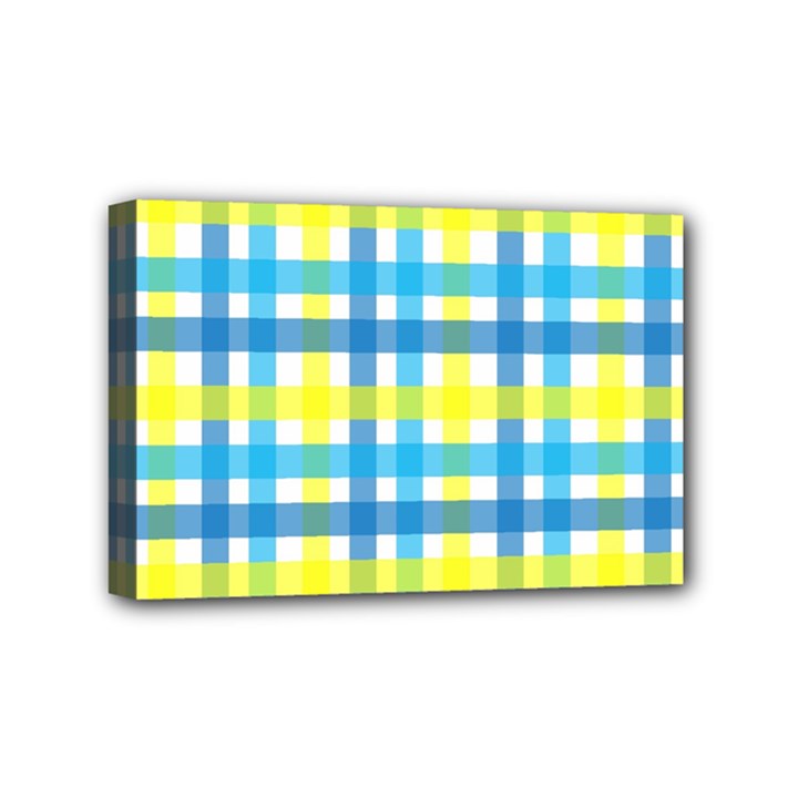 Gingham Plaid Yellow Aqua Blue Mini Canvas 6  x 4 