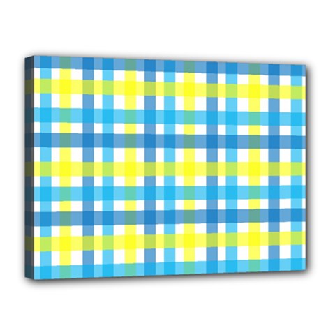 Gingham Plaid Yellow Aqua Blue Canvas 16  X 12  by Simbadda