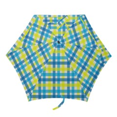 Gingham Plaid Yellow Aqua Blue Mini Folding Umbrellas by Simbadda