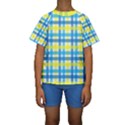 Gingham Plaid Yellow Aqua Blue Kids  Short Sleeve Swimwear View1