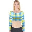 Gingham Plaid Yellow Aqua Blue Long Sleeve Crop Top View1