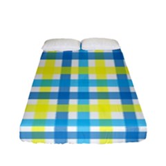 Gingham Plaid Yellow Aqua Blue Fitted Sheet (full/ Double Size) by Simbadda