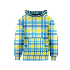 Gingham Plaid Yellow Aqua Blue Kids  Pullover Hoodie