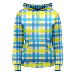 Gingham Plaid Yellow Aqua Blue Women s Pullover Hoodie by Simbadda