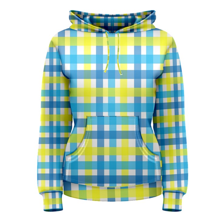 Gingham Plaid Yellow Aqua Blue Women s Pullover Hoodie