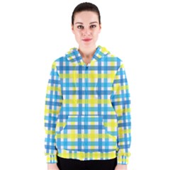 Gingham Plaid Yellow Aqua Blue Women s Zipper Hoodie