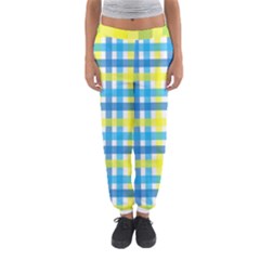 Gingham Plaid Yellow Aqua Blue Women s Jogger Sweatpants by Simbadda