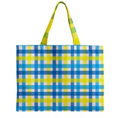 Gingham Plaid Yellow Aqua Blue Zipper Mini Tote Bag by Simbadda