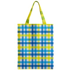 Gingham Plaid Yellow Aqua Blue Zipper Classic Tote Bag by Simbadda