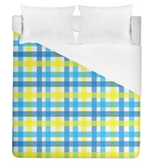 Gingham Plaid Yellow Aqua Blue Duvet Cover (queen Size) by Simbadda