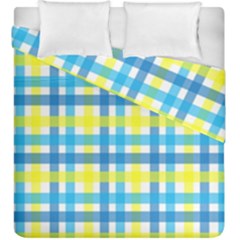 Gingham Plaid Yellow Aqua Blue Duvet Cover Double Side (king Size) by Simbadda