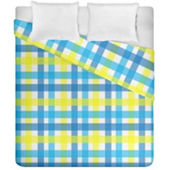 Gingham Plaid Yellow Aqua Blue Duvet Cover Double Side (california King Size) by Simbadda