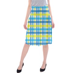 Gingham Plaid Yellow Aqua Blue Midi Beach Skirt by Simbadda