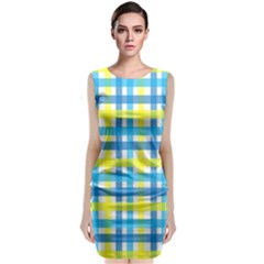 Gingham Plaid Yellow Aqua Blue Classic Sleeveless Midi Dress by Simbadda