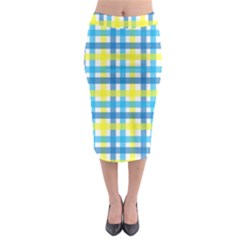 Gingham Plaid Yellow Aqua Blue Midi Pencil Skirt by Simbadda