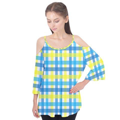 Gingham Plaid Yellow Aqua Blue Flutter Tees by Simbadda