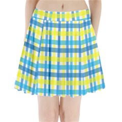 Gingham Plaid Yellow Aqua Blue Pleated Mini Skirt by Simbadda