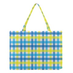 Gingham Plaid Yellow Aqua Blue Medium Tote Bag by Simbadda