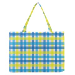 Gingham Plaid Yellow Aqua Blue Medium Zipper Tote Bag by Simbadda