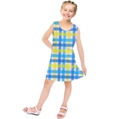 Gingham Plaid Yellow Aqua Blue Kids  Tunic Dress by Simbadda