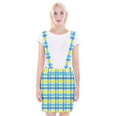 Gingham Plaid Yellow Aqua Blue Suspender Skirt