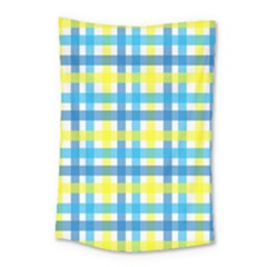 Gingham Plaid Yellow Aqua Blue Small Tapestry