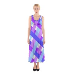 Geometric Plaid Gingham Diagonal Sleeveless Maxi Dress