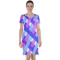 Geometric Plaid Gingham Diagonal Short Sleeve Nightdress