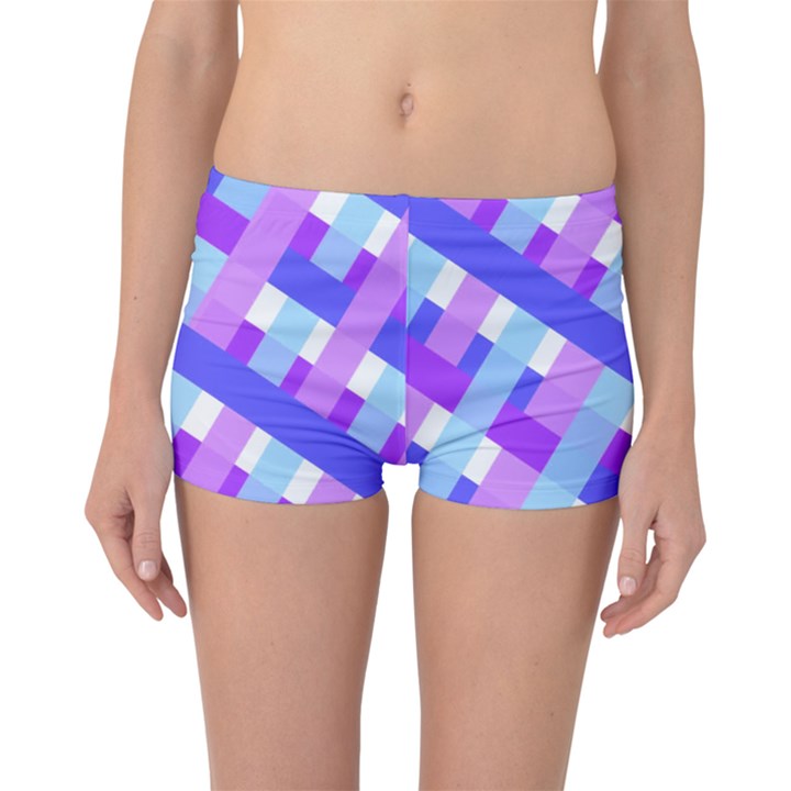 Geometric Plaid Gingham Diagonal Boyleg Bikini Bottoms