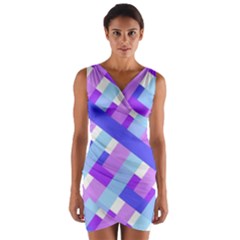 Geometric Plaid Gingham Diagonal Wrap Front Bodycon Dress