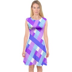 Geometric Plaid Gingham Diagonal Capsleeve Midi Dress