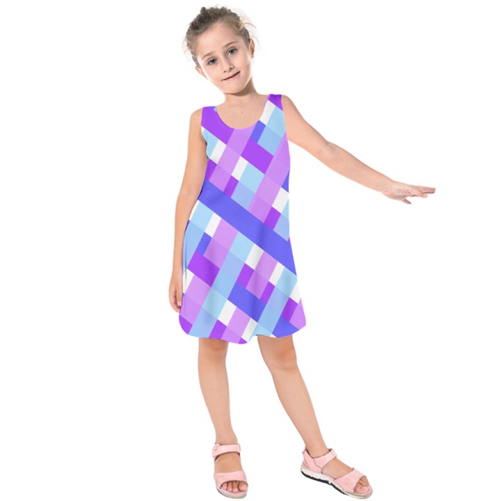 Geometric Plaid Gingham Diagonal Kids  Sleeveless Dress