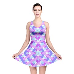 Geometric Gingham Merged Retro Pattern Reversible Skater Dress