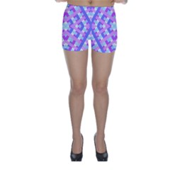 Geometric Gingham Merged Retro Pattern Skinny Shorts by Simbadda