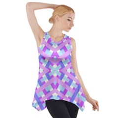 Geometric Gingham Merged Retro Pattern Side Drop Tank Tunic by Simbadda