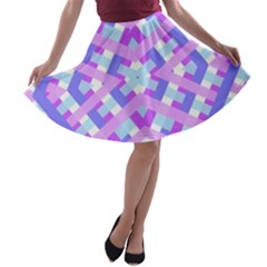 Geometric Gingham Merged Retro Pattern A-line Skater Skirt by Simbadda