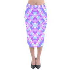 Geometric Gingham Merged Retro Pattern Velvet Midi Pencil Skirt