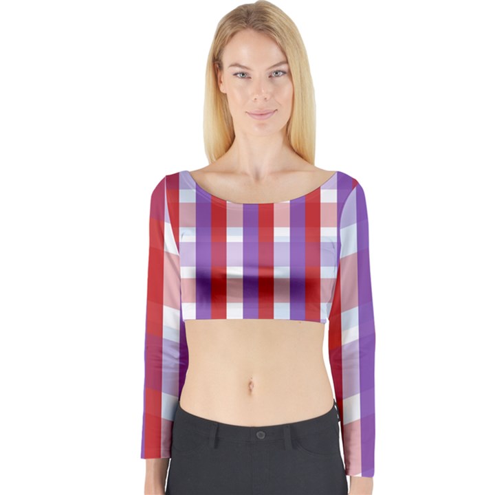 Gingham Pattern Checkered Violet Long Sleeve Crop Top