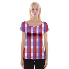 Gingham Pattern Checkered Violet Women s Cap Sleeve Top by Simbadda