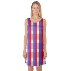 Gingham Pattern Checkered Violet Sleeveless Satin Nightdress