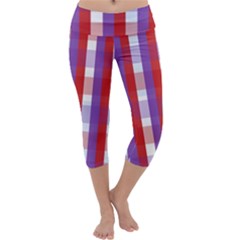 Gingham Pattern Checkered Violet Capri Yoga Leggings by Simbadda