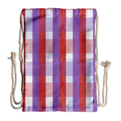 Gingham Pattern Checkered Violet Drawstring Bag (large)