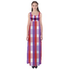 Gingham Pattern Checkered Violet Empire Waist Maxi Dress by Simbadda