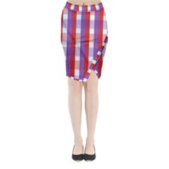 Gingham Pattern Checkered Violet Midi Wrap Pencil Skirt