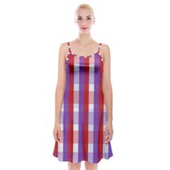 Gingham Pattern Checkered Violet Spaghetti Strap Velvet Dress