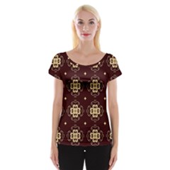 Seamless Ornament Symmetry Lines Women s Cap Sleeve Top