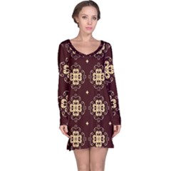 Seamless Ornament Symmetry Lines Long Sleeve Nightdress