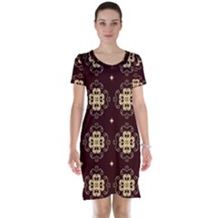 Seamless Ornament Symmetry Lines Short Sleeve Nightdress