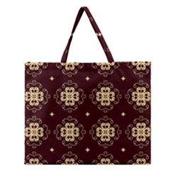 Seamless Ornament Symmetry Lines Zipper Large Tote Bag